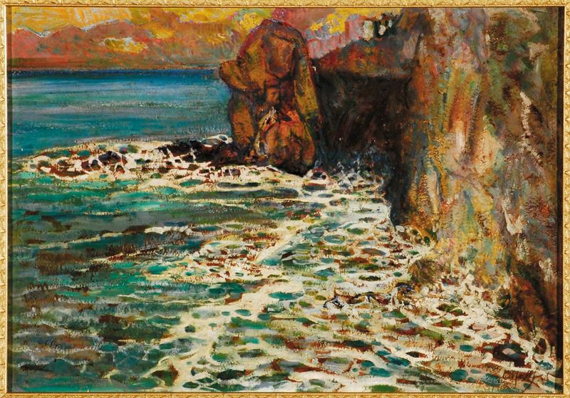 Giuseppe Caselli (1893-1976) Scogliera a Vernazza  - Auction 19th and 20th century paintings - II - Cambi Casa d'Aste