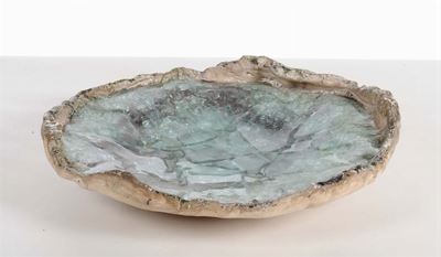 Scultura Circolare in Ceramica e Vetro Verde