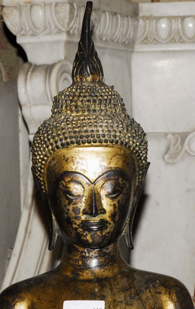Buddha in Piedi in Bronzo Dorato,tailandia, Copia del XVIII Secolo