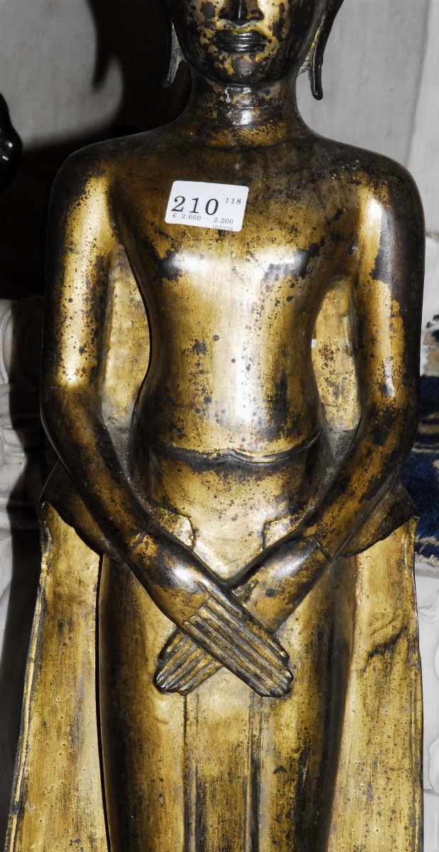 Buddha in Piedi in Bronzo Dorato,tailandia, Copia del XVIII Secolo