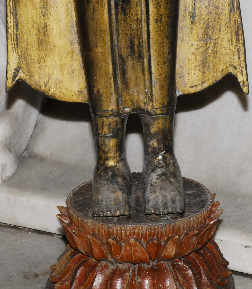 Buddha in Piedi in Bronzo Dorato,tailandia, Copia del XVIII Secolo