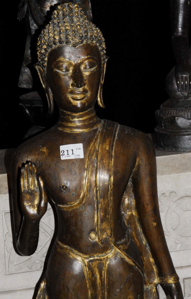 Buddha in Piedi in Bronzo, Tailandia XVIII Secolo