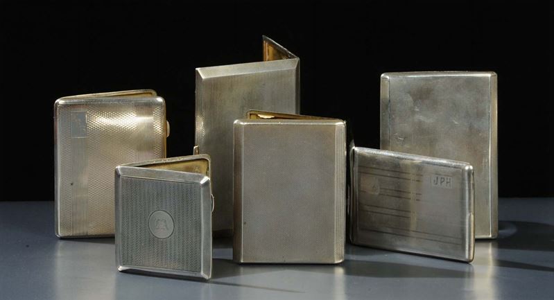 Sei portasigarette in argento, Inghilterra 1920/30, gr. 950 circa  - Auction OnLine Auction 12-2011 - Cambi Casa d'Aste