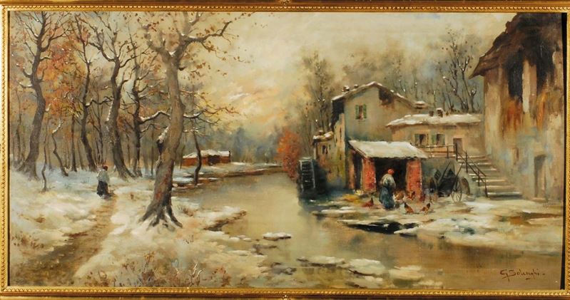 Giuseppe Solenghi (1879-1944) Paesaggio invernale  - Asta Dipinti del XIX e XX secolo - II - Cambi Casa d'Aste