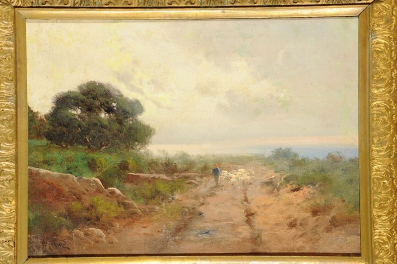 Henry Markò (1855-1921) Paesaggio maremmano,  - Asta Dipinti del XIX e XX secolo - II - Cambi Casa d'Aste