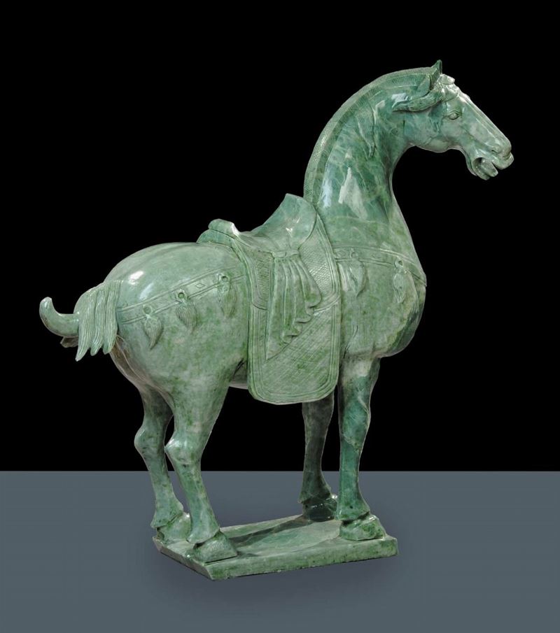 Cavallo in pietra dura verde, Cina  - Auction Oriental Art - Cambi Casa d'Aste
