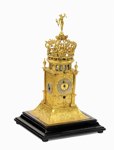 Orologio Rinascimentale Astronomico con Automi Raffigurante Fortezza Medievale, Germania Ausburg ...