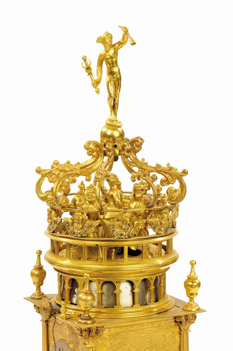 Orologio Rinascimentale Astronomico con Automi Raffigurante Fortezza Medievale, Germania Ausburg ...