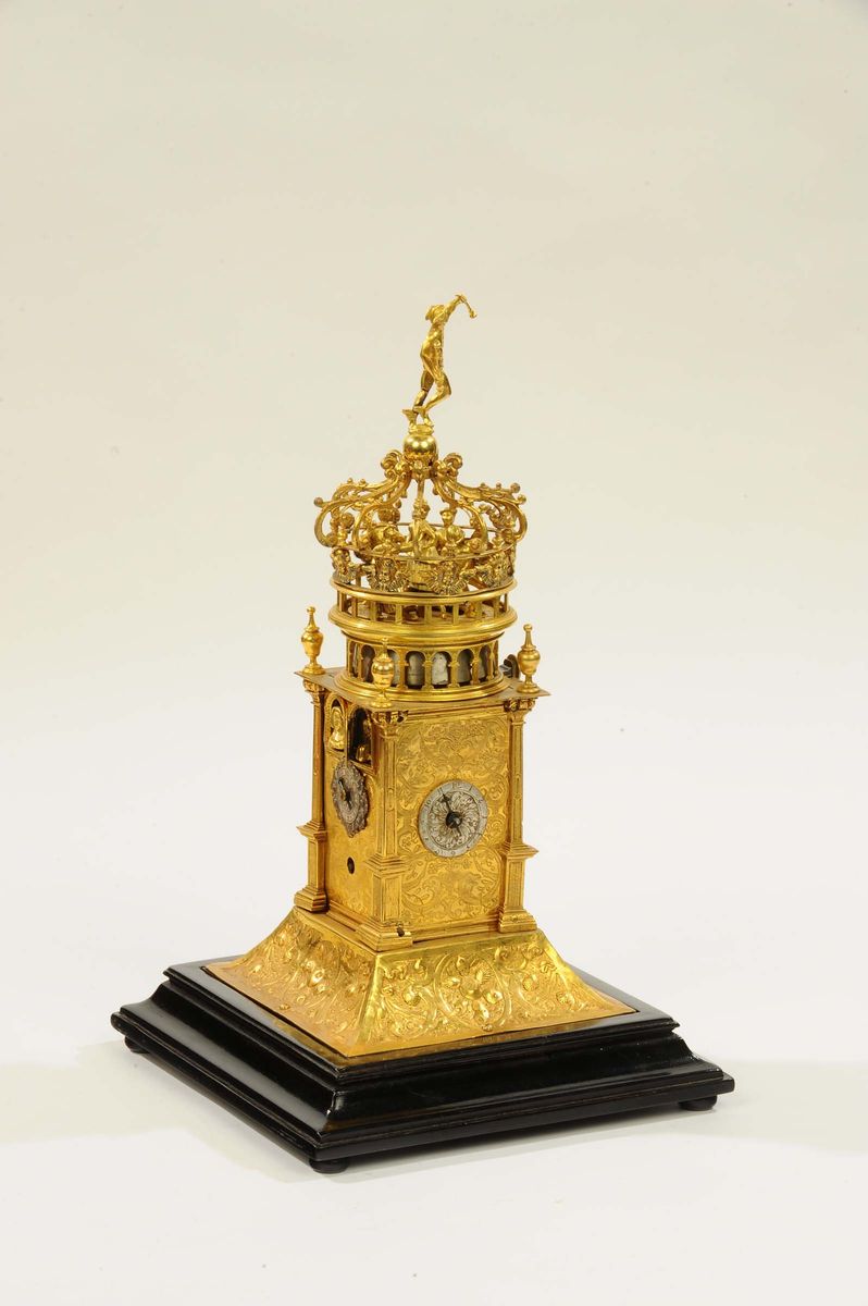 Orologio Rinascimentale Astronomico con Automi Raffigurante Fortezza Medievale, Germania Ausburg ...