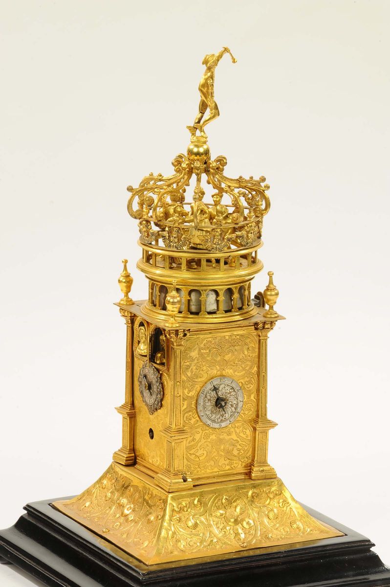 Orologio Rinascimentale Astronomico con Automi Raffigurante Fortezza Medievale, Germania Ausburg ...