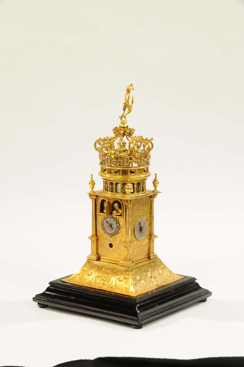 Orologio Rinascimentale Astronomico con Automi Raffigurante Fortezza Medievale, Germania Ausburg ...