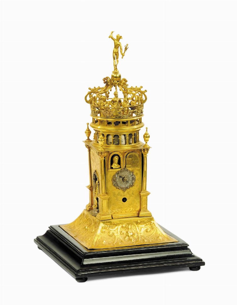 Orologio Rinascimentale Astronomico con Automi Raffigurante Fortezza Medievale, Germania Ausburg ...