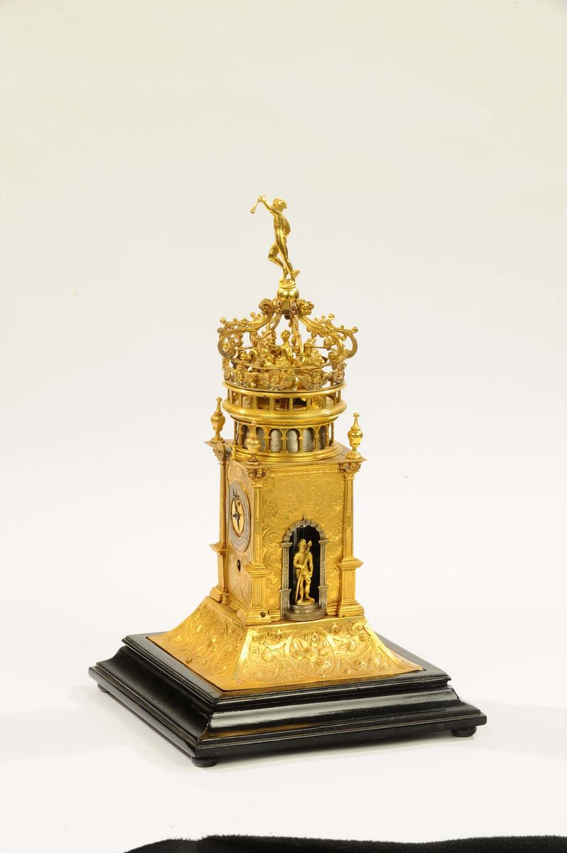 Orologio Rinascimentale Astronomico con Automi Raffigurante Fortezza Medievale, Germania Ausburg ...