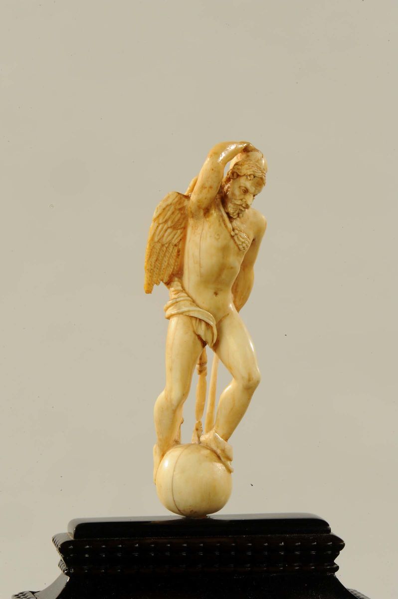 Orologio con Statue in Avorio Raffiguranti Preghiera, Lavoro e Cronos con Jacquemart in Spalla. A...