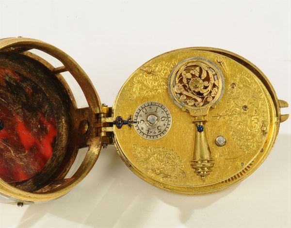 Orologio pettorale astronomico avente cassa in bronzo dorato, Parigi XVIII secolo