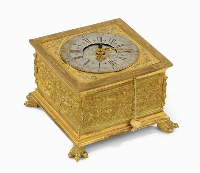 Orologio a Saliera in Bronzo, Rame e Argento Inciso e Dorato, XVIII Secolo