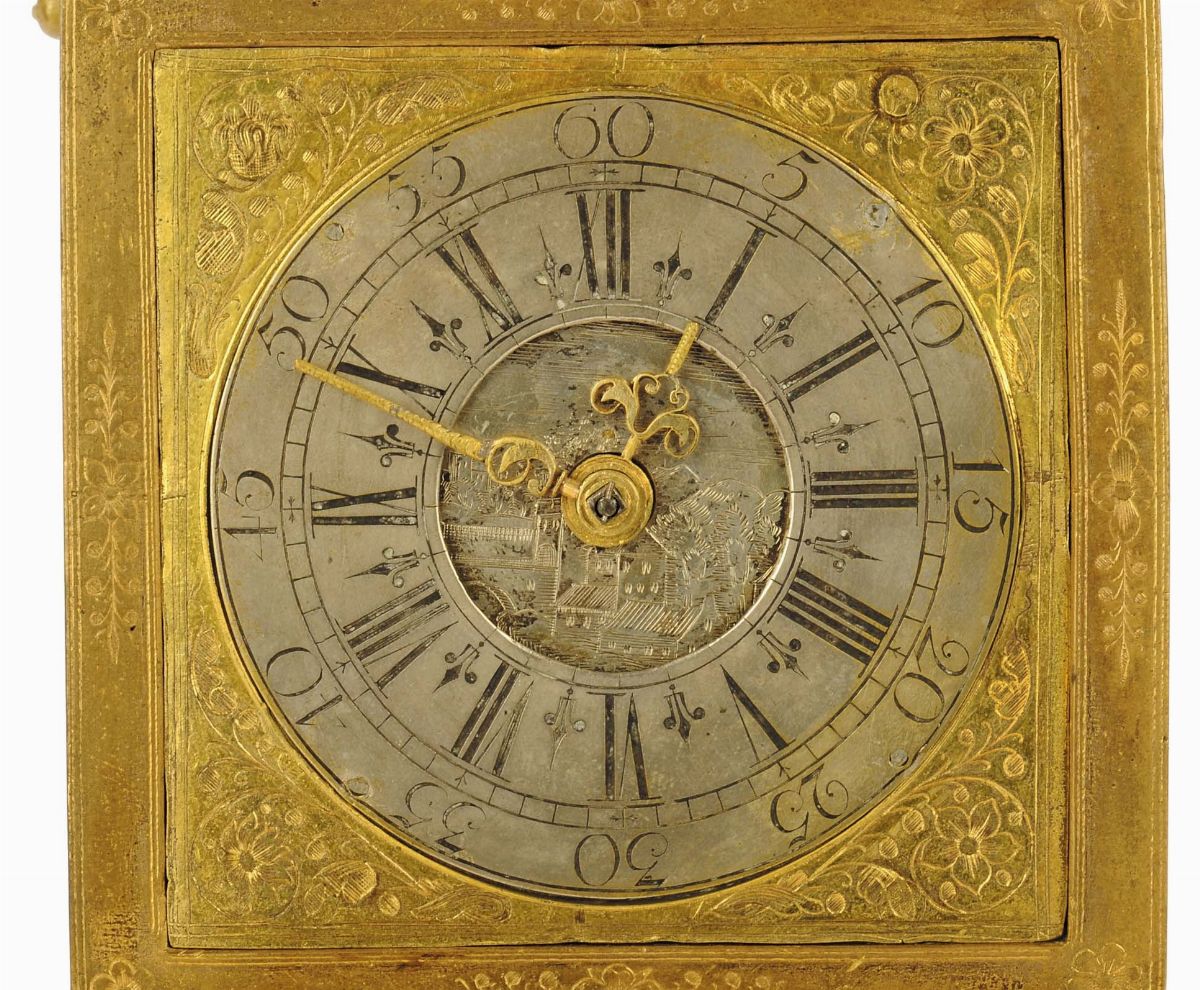 Orologio a Saliera in Bronzo, Rame e Argento Inciso e Dorato, XVIII Secolo