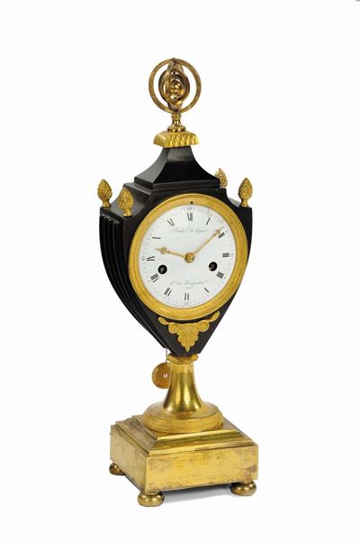 Orologio Impero a Vaso in Bronzo Dorato e Patinato, XIX Secolo