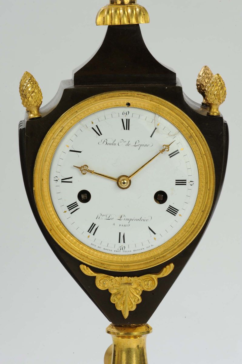 Orologio Impero a Vaso in Bronzo Dorato e Patinato, XIX Secolo