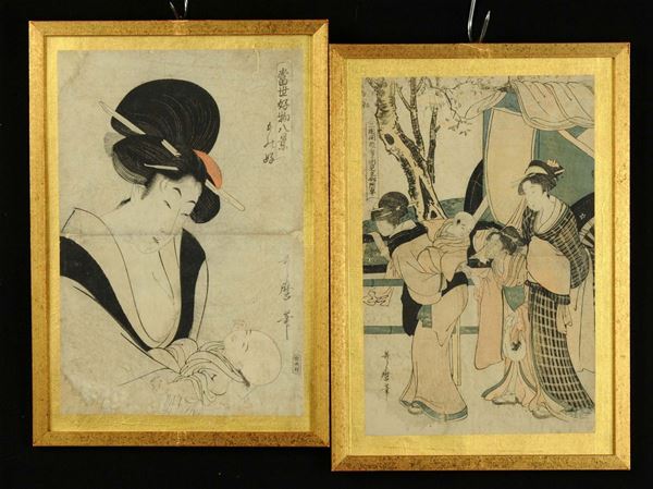 Serie di cinque stampe di autore giapponese ignoto