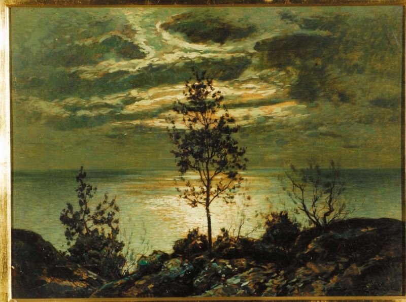 Gino Romiti (1881-1967) Marina con notturno  - Asta Dipinti del XIX e XX secolo - II - Cambi Casa d'Aste