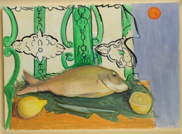 Achille Funi (1890-1972), attribuito a Natura morta con pesce