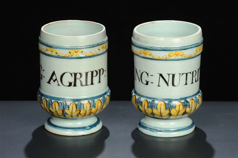 Coppia di alberelli in ceramica gialla e blu  - Auction OnLine Auction 12-2011 - Cambi Casa d'Aste