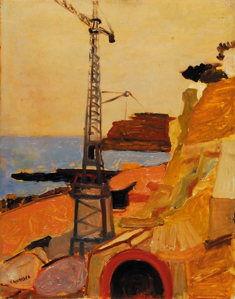Carlo Quaglia (1903-1970) Cantiere sul mare, 1952  - Auction Carlo Quaglia, an anthology of the work - I - Cambi Casa d'Aste