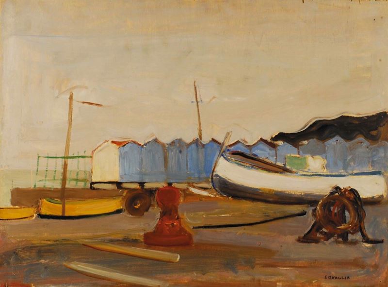 Carlo Quaglia (1903-1970) Liguria, una spiaggia, 1952  - Asta Carlo Quaglia, un'antologia dell'opera - I - Cambi Casa d'Aste
