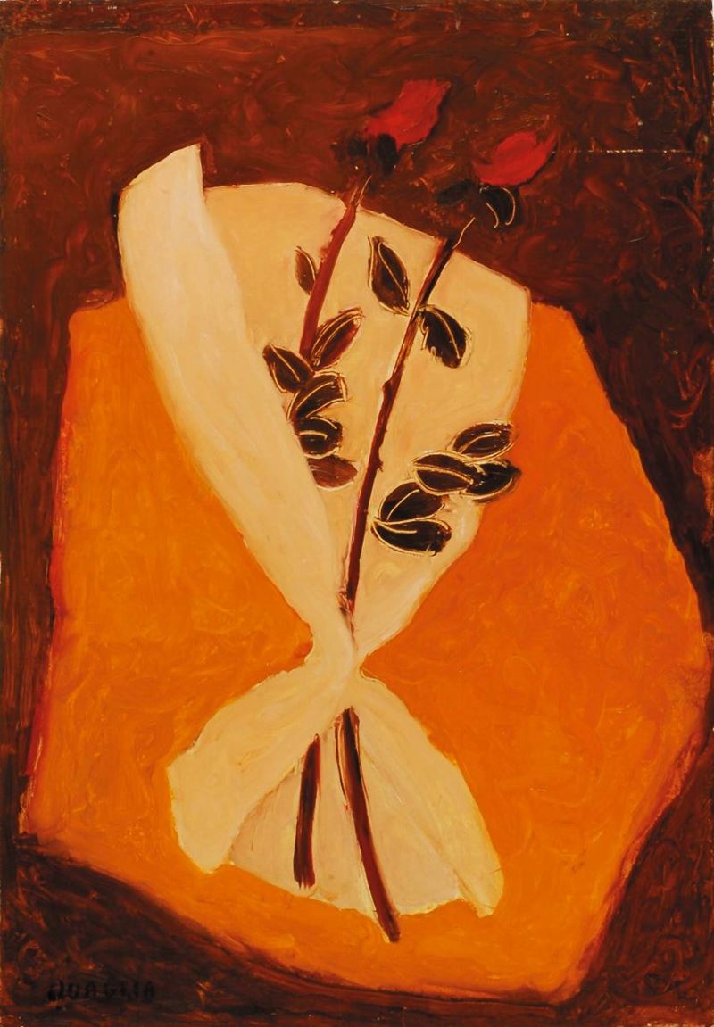 Carlo Quaglia (1903-1970) Due rose rosse nella carta, 1963  - Auction Carlo Quaglia, an anthology of the work - I - Cambi Casa d'Aste
