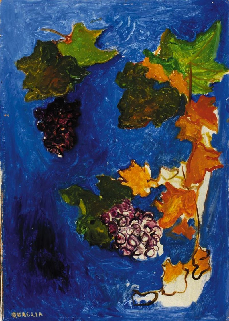 Carlo Quaglia (1903-1970) Natura morta su fondo azzurro, 1961  - Auction Carlo Quaglia, an anthology of the work - I - Cambi Casa d'Aste