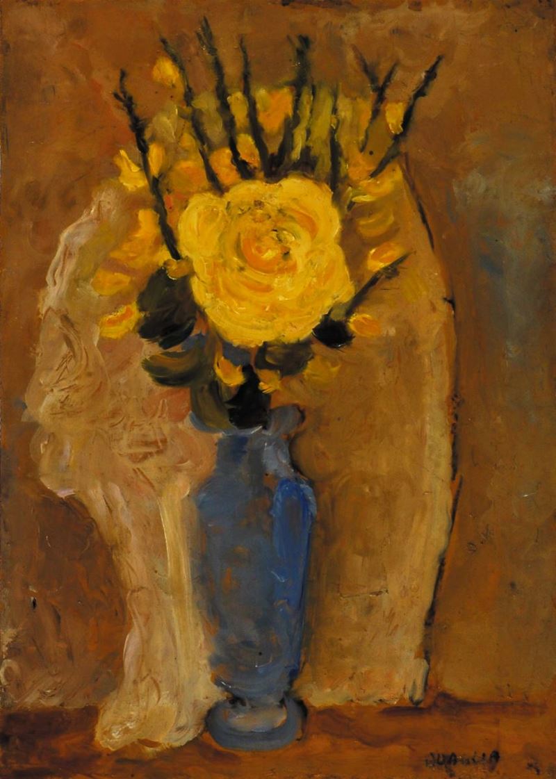 Carlo Quaglia (1903-1970) Vasetto azzurro con fiore giallo, 1966  - Asta Carlo Quaglia, un'antologia dell'opera - I - Cambi Casa d'Aste