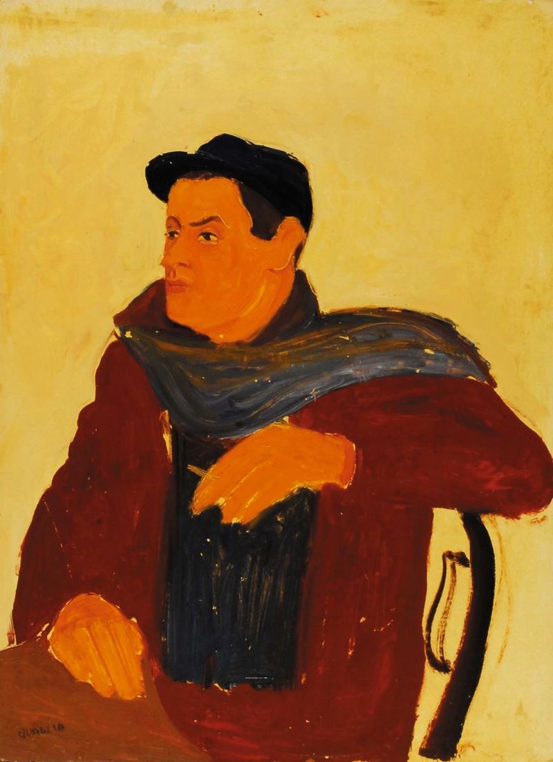Carlo Quaglia (1903-1970) Uomo dalla sciarpa blu, 1953  - Auction Carlo Quaglia, an anthology of the work - I - Cambi Casa d'Aste