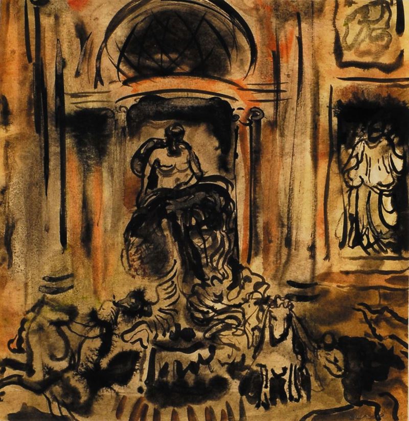 Carlo Quaglia (1903-1970) Fontana di Trevi (particolare), 1960  - Asta Carlo Quaglia, un'antologia dell'opera - I - Cambi Casa d'Aste