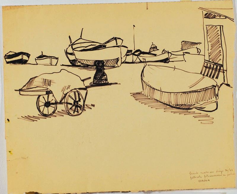 Carlo Quaglia (1903-1970) Spiaggia ligure, 1952  - Auction Carlo Quaglia, an anthology of the work - I - Cambi Casa d'Aste