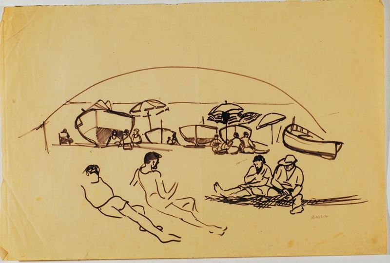 Carlo Quaglia (1903-1970) Bagnante su spiaggia ligure, 1952  - Auction Carlo Quaglia, an anthology of the work - I - Cambi Casa d'Aste