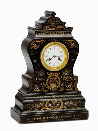 Pendola da Tavolo con Cassa in Legno Ebanizzato, Paquet & Fils, Francia Metà XIX Secolo