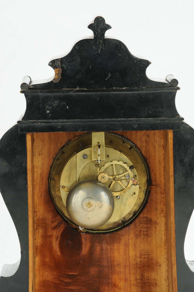 Pendola da Tavolo con Cassa in Legno Ebanizzato, Paquet & Fils, Francia Metà XIX Secolo