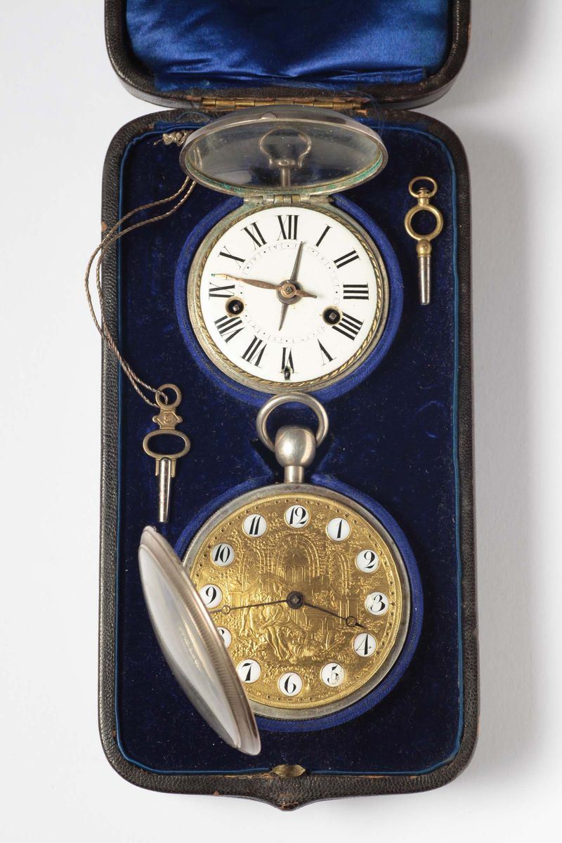Scatola contenente due orologi da tasca  - Asta Argenti e Gioielli Antichi e Contemporanei - Cambi Casa d'Aste