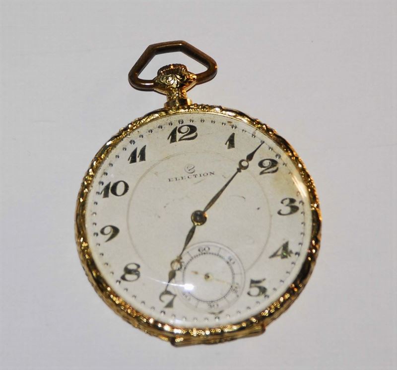 Orologio Election da tasca tipo Lepine con cassa in oro 18 Kt, 1910 circa  - Asta Pendoleria e Orologid'Arredo - Cambi Casa d'Aste