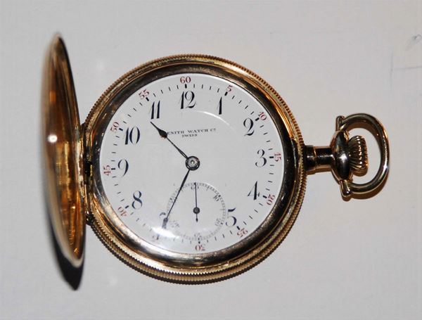 Orologio Zenith Watch da tasca Savonette con cassa laminata in oro, prima metà del XX secolo