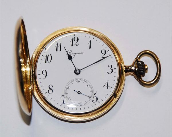 Orologio Longine da tasca Savonette con cassa in oro 18 Kt, inizio XX secolo