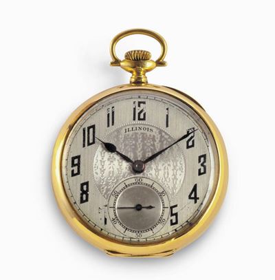 Orologio Ilinois da Tasca Lepine con Cassa in Oro 14 Kt, 1910 Circa