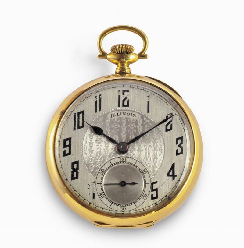Orologio Ilinois da tasca Lepine con cassa in oro 14 Kt, 1910 circa  - Auction Pendulum and Decorative Clocks - Cambi Casa d'Aste