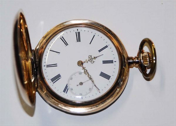 Orologio System Glashutte da tasca Savonette con cassa in oro 14 Kt, 1890 circa