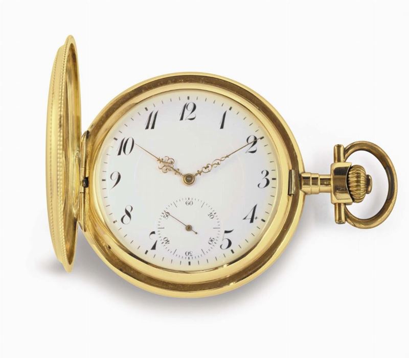 Orologio System Glashutte da tasca Savonette con cassa in oro 14 Kt, 1890 circa  - Asta Pendoleria e Orologid'Arredo - Cambi Casa d'Aste