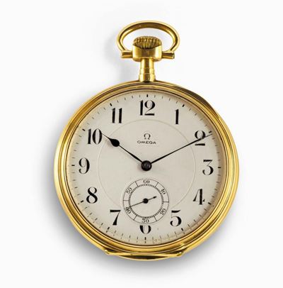 Orologio Omega Chrono da Tasca Tipo Lepine con Cassa in Oro 14 Kt, 1907 Circa