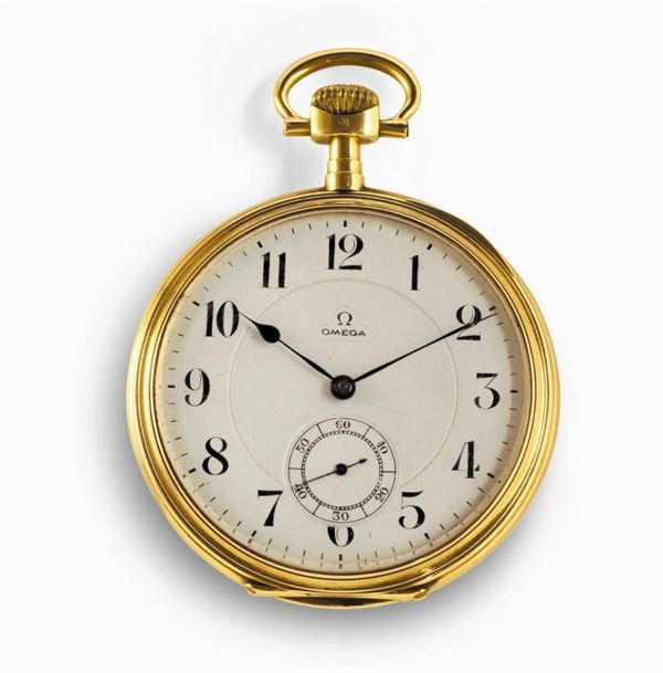 Orologio Omega Chrono da tasca tipo Lepine con cassa in oro 14 Kt, 1907 circa