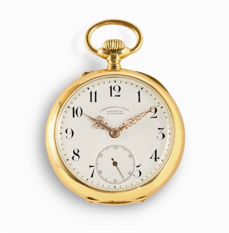 Orologio Union Glashutte da tasca tipo Lepine con cassa in oro 14 Kt, 1890 circa  - Auction Pendulum and Decorative Clocks - Cambi Casa d'Aste