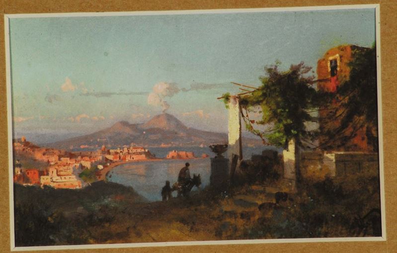 Cesare Uva (1824-1886) Veduta di Napoli  - Asta Dipinti del XIX e XX secolo - II - Cambi Casa d'Aste